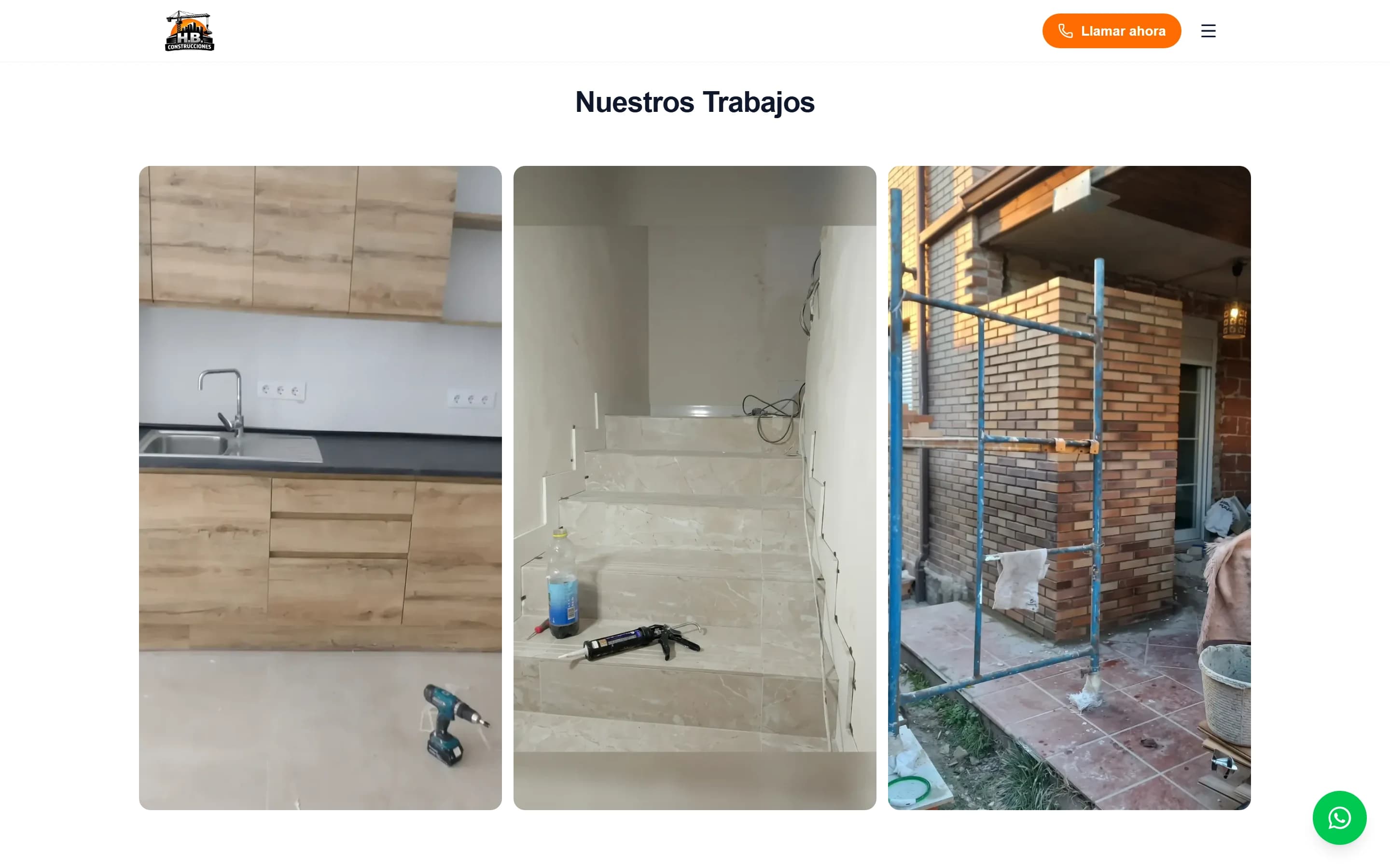 Galería de obras de HB Construcciones en escritorio: una cocina montada, una escalera de piedra y una fachada de ladrillo en obra